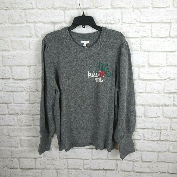 LC Lauren Conrad Women's Sweater KISS Me Ugly Christmas Sweater Gray NWT 2XL - Picture 4 of 12